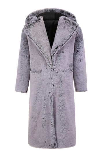 Grey Men's Winter Hooded Long Faux Fur Coat